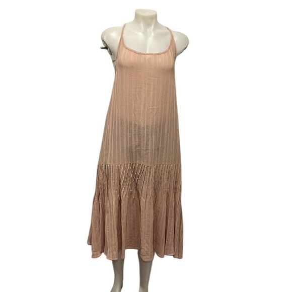 Free People blush pink cotton tiered midi sun dress size Medium - Picture 1 of 9